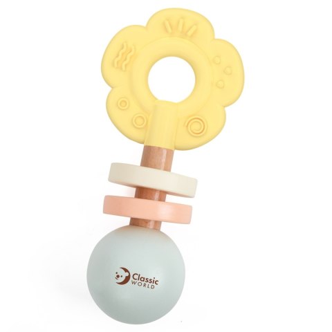 CLASSIC WORLD Drewniana Pastelowa Grzechotka Gryzak 2w1 Kwiatuszek 0+