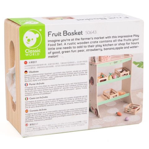 CLASSIC WORLD Zestaw Drewnianych Owoców w Koszyku 6 el.