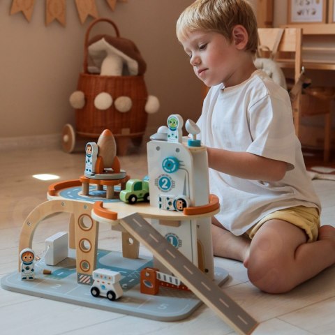 TOOKY TOY Drewniany Kosmiczny Parking Stacja Kosmiczna