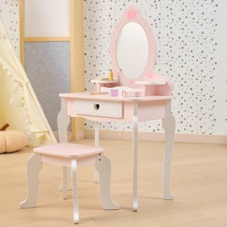VIGA Duża Toaletka Drewniana Biało-Różowa z Lustrem i Krzesełkiem