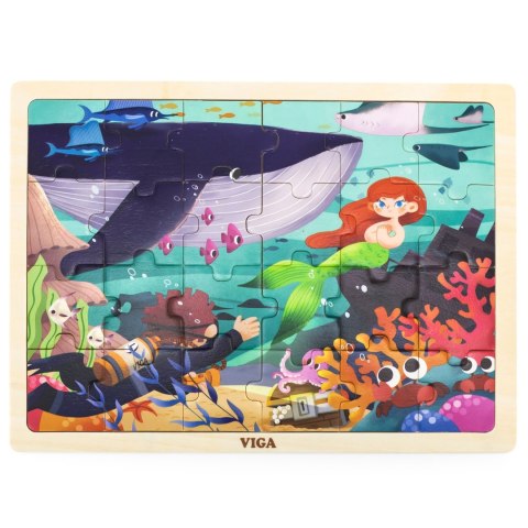 VIGA Drewniane Puzzle Układanka 24 el. Sekrety Morza
