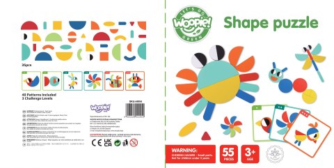 WOOPIE GREEN Drewniana Układanka Montessori 40 Wzorów do Odtworzenia 55 el. Certyfikat FSC