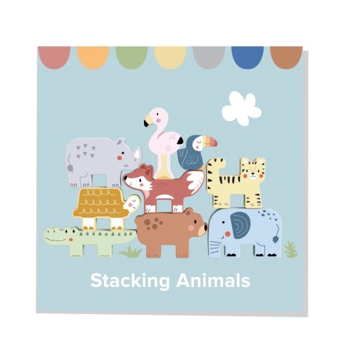 TOOKY TOY Drewniane Klocki Układanka Wieża Stacker Stosy Zwierzątka Montessori 13 el.