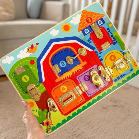 TOOKY TOY Tablica Manipulacyjna Zamki Obrazki Farma