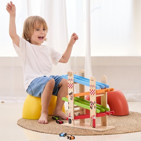 VIGA Drewniana Podwójna Zjeżdżalnia Dla Samochodzików Tor Wyścigowy