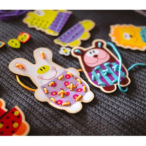 WOOPIE GREEN Drewniana Sznurowanka 5w1 Zwierzątka do Nawlekania