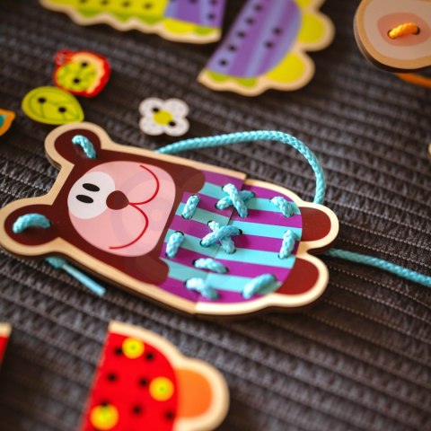 WOOPIE GREEN Drewniana Sznurowanka 5w1 Zwierzątka do Nawlekania