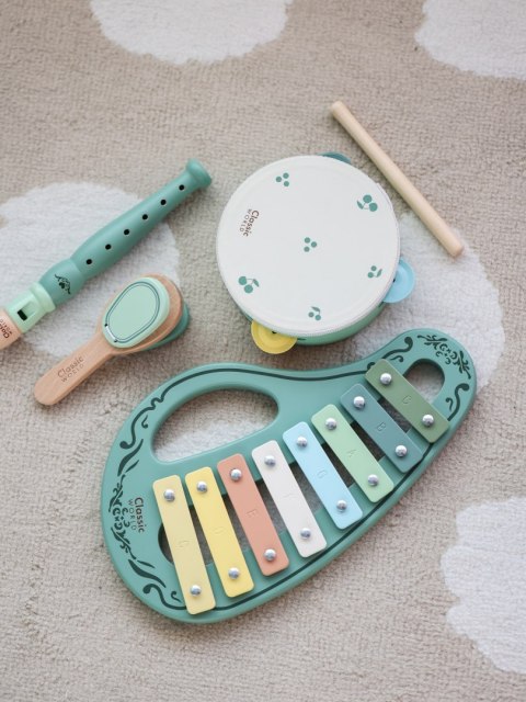 CLASSIC WORLD Drewniany Zestaw Instrumentów Muzycznych Flet Tamburyn Kastaniet Cymbałki