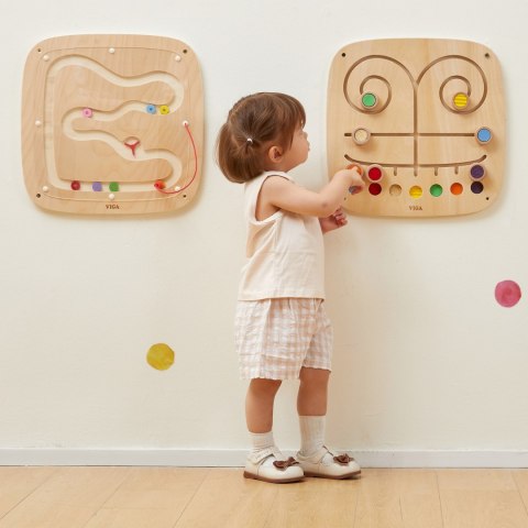 VIGA Drewniana Tablica Manipulacyjna Sensoryczna Labirynt Dotknij i Dopasuj