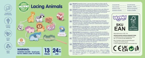 WOOPIE GREEN Drewniana Nawlekanka Klocki Przeplatanka ZOO Montessori 13 el.