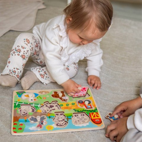 WOOPIE GREEN Drewniane Puzzle Montessori Farma z Pinezkami Do Dopasowania