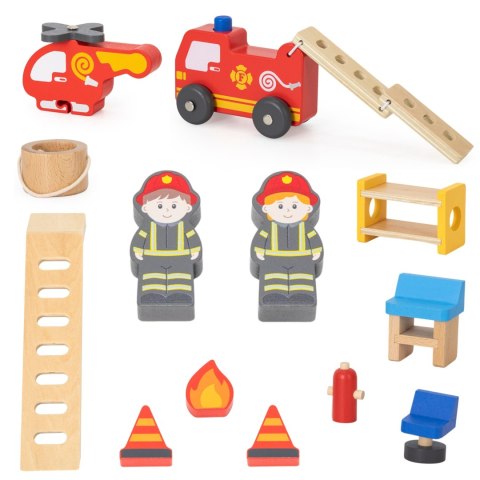 VIGA Drewniany Garaż Remiza Straży Pożarnej Zestaw 14 el