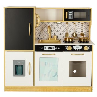Kuchnia dla dzieci drewniana LULILO ORO z lodówką tablicą kredową złota