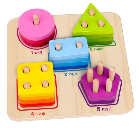 TOOKY TOY Drewniany Sorter Geometryczny Nauka Kształtów Liczenia Kolorów Montessori