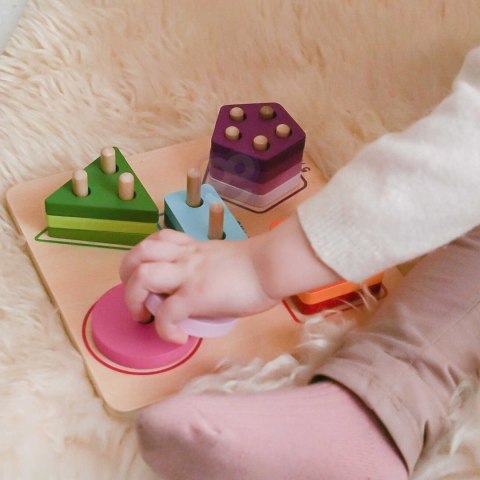 TOOKY TOY Drewniany Sorter Geometryczny Nauka Kształtów Liczenia Kolorów Montessori