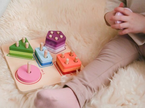 TOOKY TOY Drewniany Sorter Geometryczny Nauka Kształtów Liczenia Kolorów Montessori