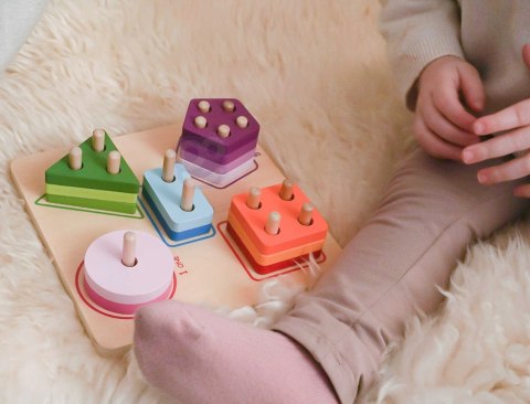 TOOKY TOY Drewniany Sorter Geometryczny Nauka Kształtów Liczenia Kolorów Montessori