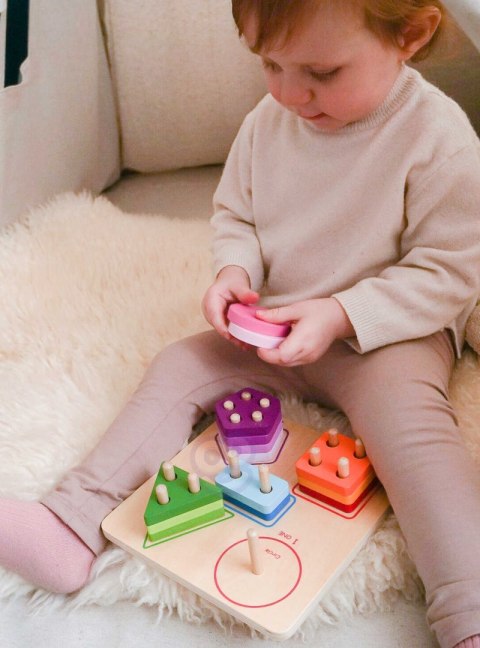 TOOKY TOY Drewniany Sorter Geometryczny Nauka Kształtów Liczenia Kolorów Montessori