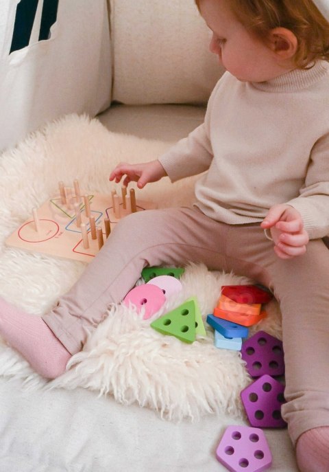 TOOKY TOY Drewniany Sorter Geometryczny Nauka Kształtów Liczenia Kolorów Montessori