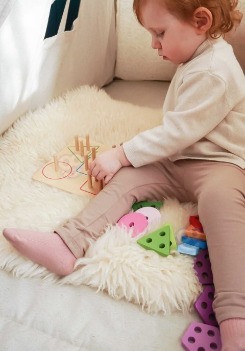 TOOKY TOY Drewniany Sorter Geometryczny Nauka Kształtów Liczenia Kolorów Montessori