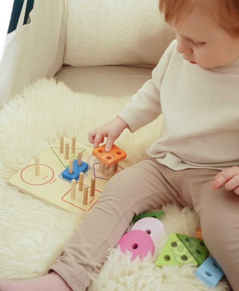 TOOKY TOY Drewniany Sorter Geometryczny Nauka Kształtów Liczenia Kolorów Montessori