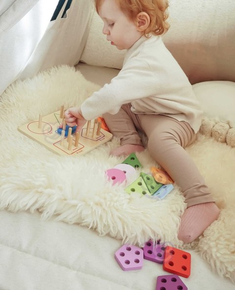 TOOKY TOY Drewniany Sorter Geometryczny Nauka Kształtów Liczenia Kolorów Montessori