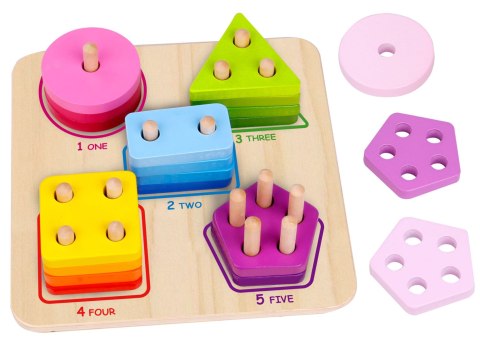 TOOKY TOY Drewniany Sorter Geometryczny Nauka Kształtów Liczenia Kolorów Montessori