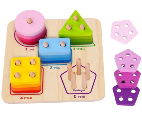 TOOKY TOY Drewniany Sorter Geometryczny Nauka Kształtów Liczenia Kolorów Montessori