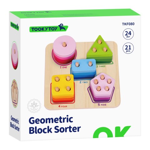 TOOKY TOY Drewniany Sorter Geometryczny Nauka Kształtów Liczenia Kolorów Montessori