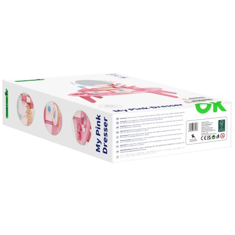 TOOKY TOY Różowa Toaletka Drewniana Do Makijażu z Lustrem