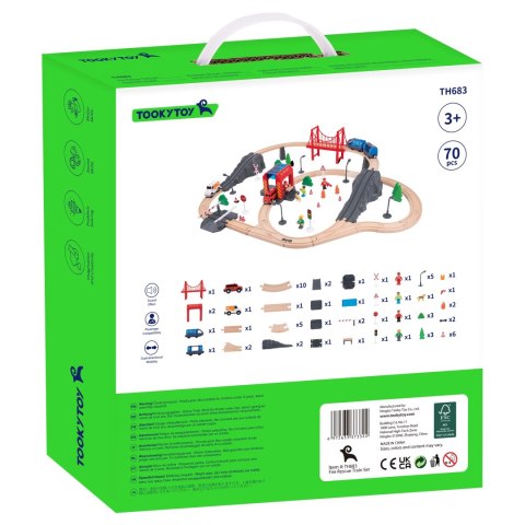 Tooky Toy Drewniana Kolejka Elektryczna Straż Pożarna Efekty Dźwiękowe 70 el.