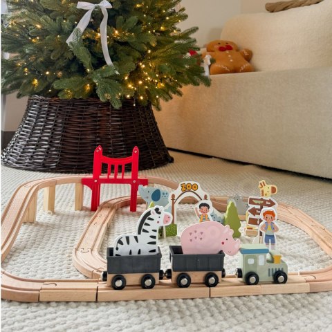 WOOPIE GREEN Drewniana Kolejka ZOO Zestaw XL Pociąg na Magnes Tor 60 el. FSC