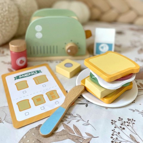 WOOPIE GREEN Drewniany Toster Zestaw Śniadaniowy z Akcesoriami 14 el. FSC